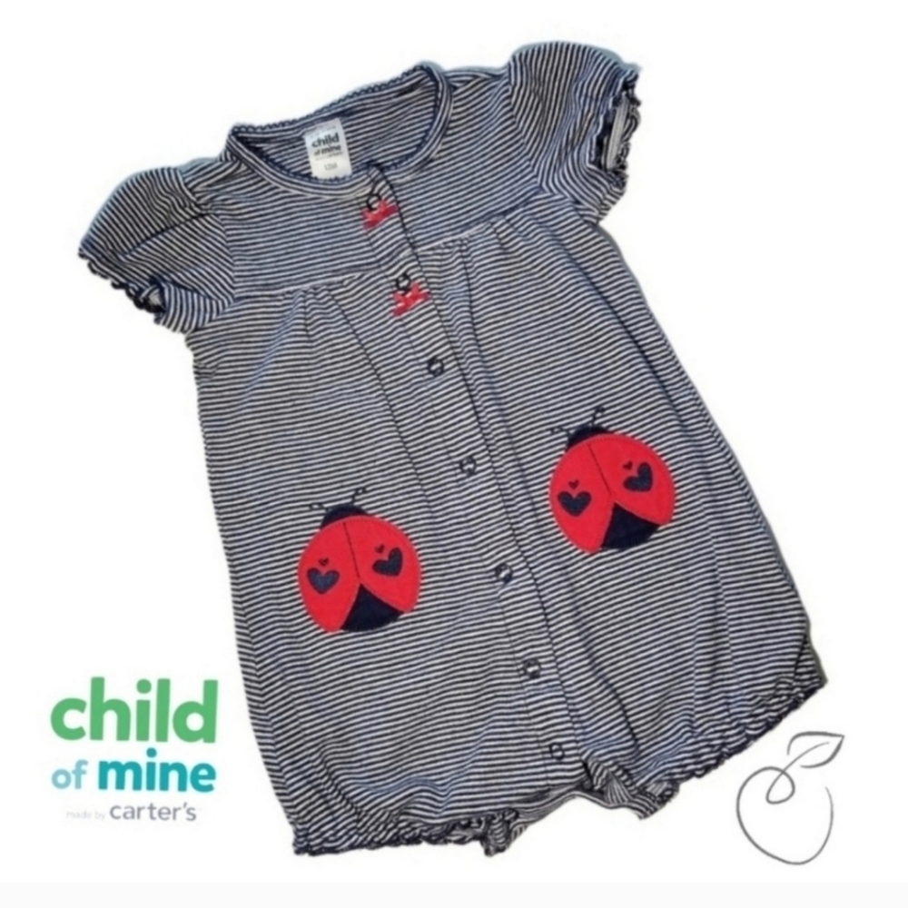 CHILD OF MINE BLUE STRIPED LADY BUG ROMPER SZ 12 MOS - Picture 9 of 9